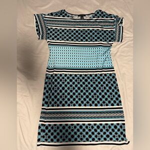 White House Black Market Women’s Blue Patterned Short-Sleeve Dress